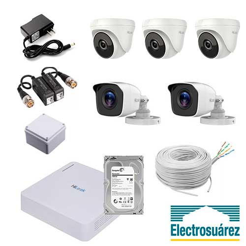 Kit de 5 Cámaras de Seguridad Hilook, 3 interior y 2 exterior