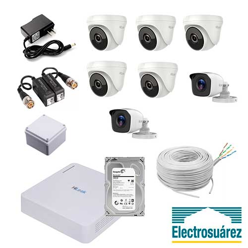 Kit de 7 Cámaras de Seguridad Hilook, 5 interior y 2 exterior