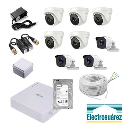 Kit de 8 Cámaras de Seguridad Hilook, 5 interior y 3 exterior